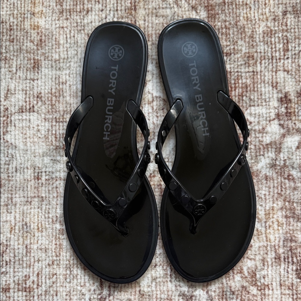 Tory Burch Studded Jelly Flip Flops Black Size 8